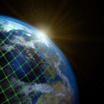 Earth from space overlaid with digital grid