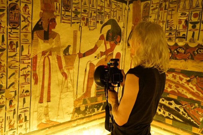 Member of the development team capturing the tomb