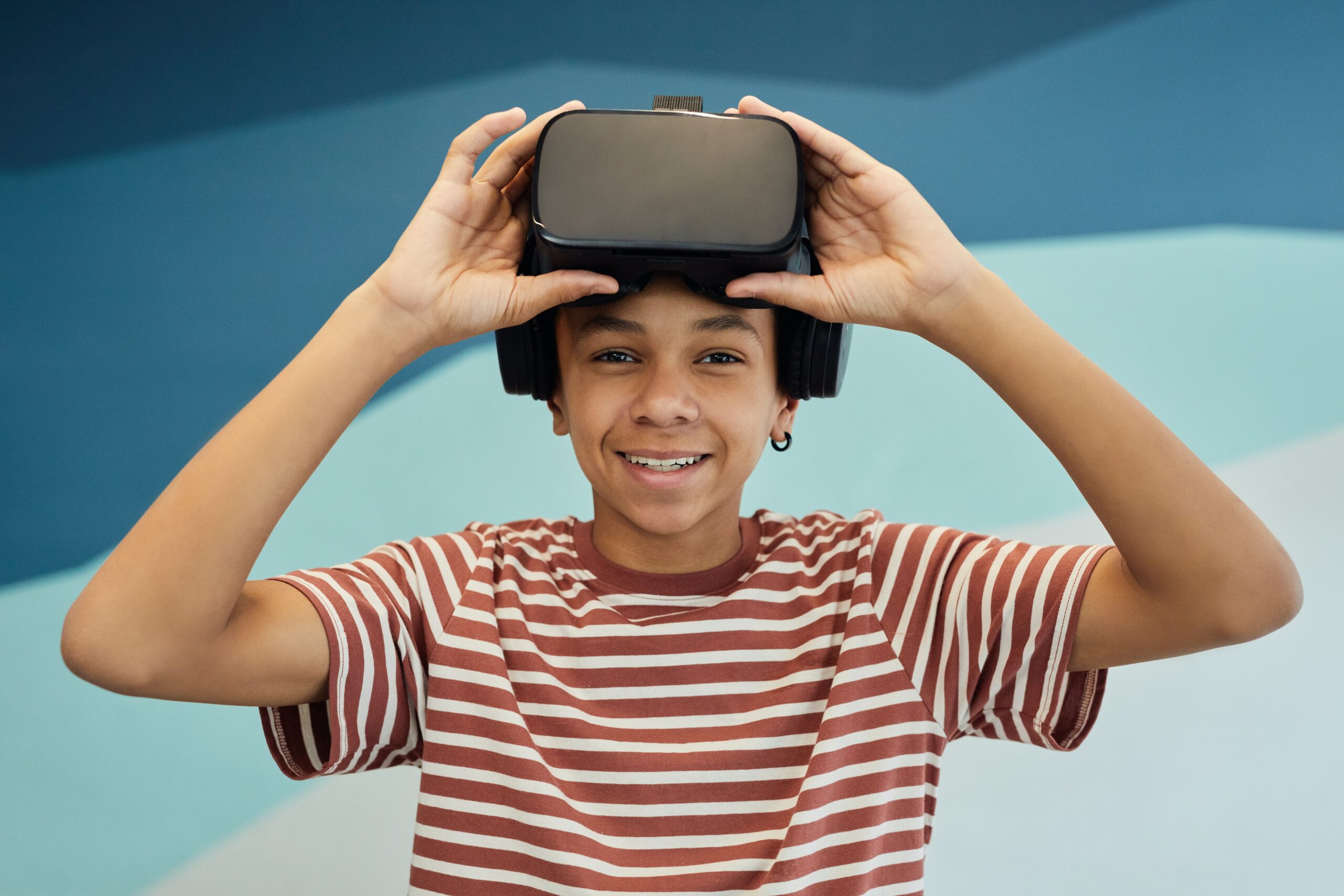 Boy wearing VR headset