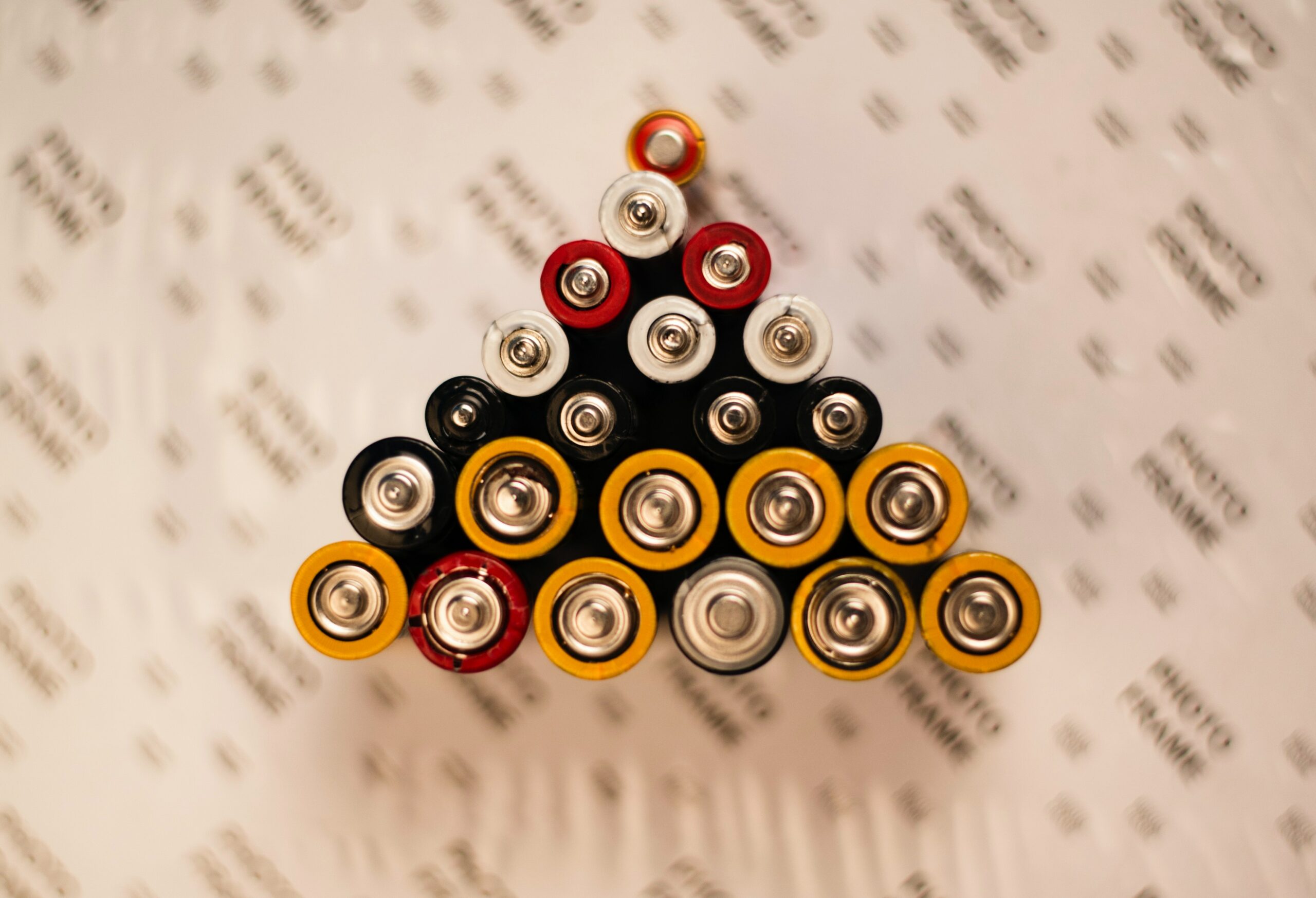 Looking down at various batteries