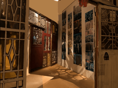 An art exhibit of historic doors and windows