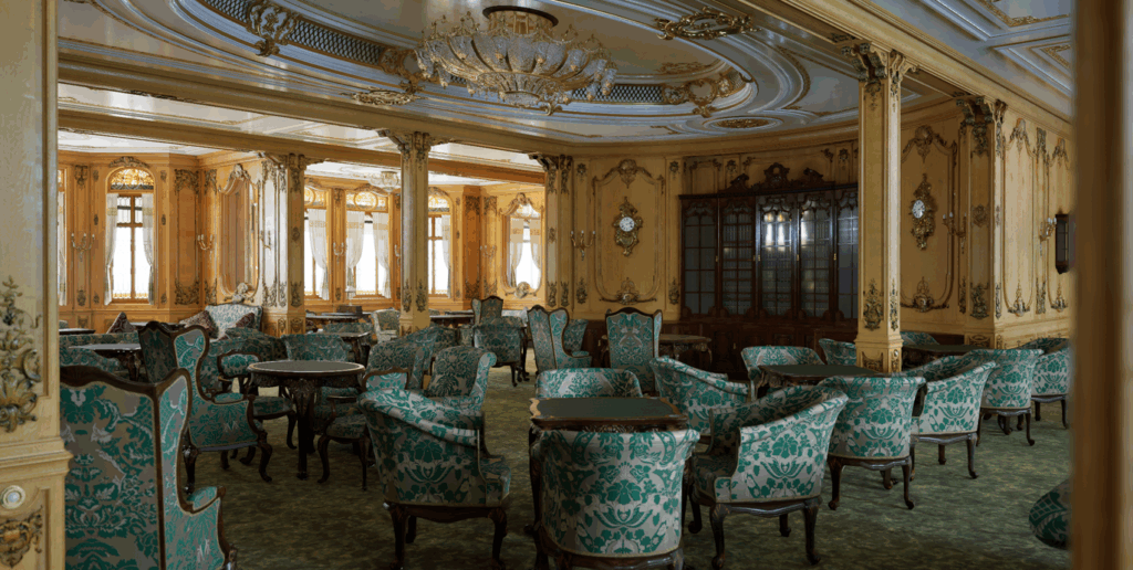 Interior view of a lounge in the Titanic